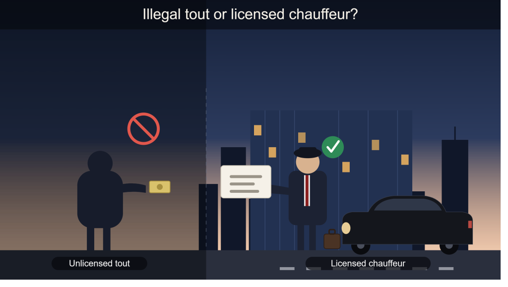 illegal tout vs licensed chauffeur for Melbourne airport transfers
